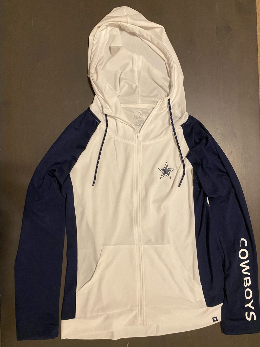 Dallas Cowboys Fanatics Navy White Raglan Sleeve Zip Up Hoodie Women's M
